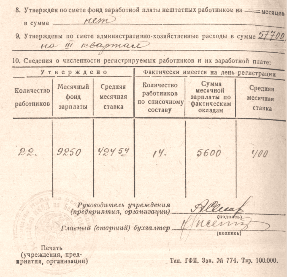 <b>Регистрационная карточка по штатам Государственного архива Гродненской области (11.09.1944)</b><br>	 Государственный архив Гродненской области. Ф. 393. Оп. 1. Д. 2. Л. 1 об.