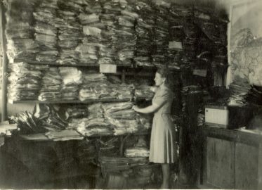 В хранилище Государственного архива Барановичской области (2-я пол. 1940-х) Белорусский государственный архив кинофотофонодокументов. A04-029.